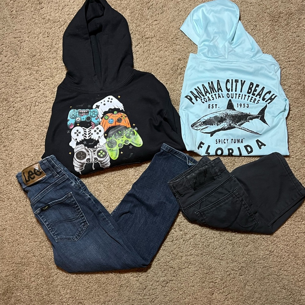 4 Piece Bundle Lot Boys Set of Jeans, Shorts, and Graphic Hoodies Size 8